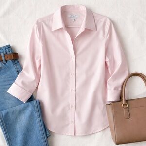 Foxcroft NYC Pink Non-Iron Stretch Button Front Shirt Size XL Office Tailored